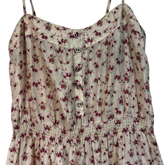 Mango Cream and Pink Ditsy Floral Mini Sundress, Tiers, Eyelet Lace, Size Medium - Picture 7 of 10